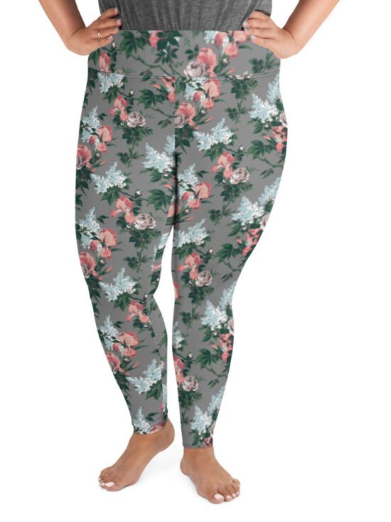 Grey J'Adore Bella Roses Plus Size Stretch Leggings | Pinup Couture Relaxed