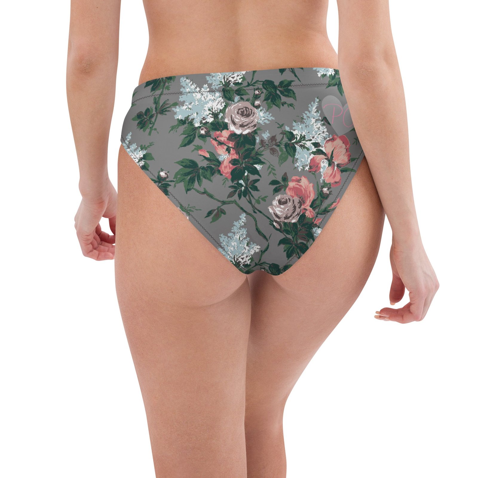 J'Adore Grey Bella Roses Recycled High-Waisted Bikini Bottom | Pinup Couture Relaxed - Image 3