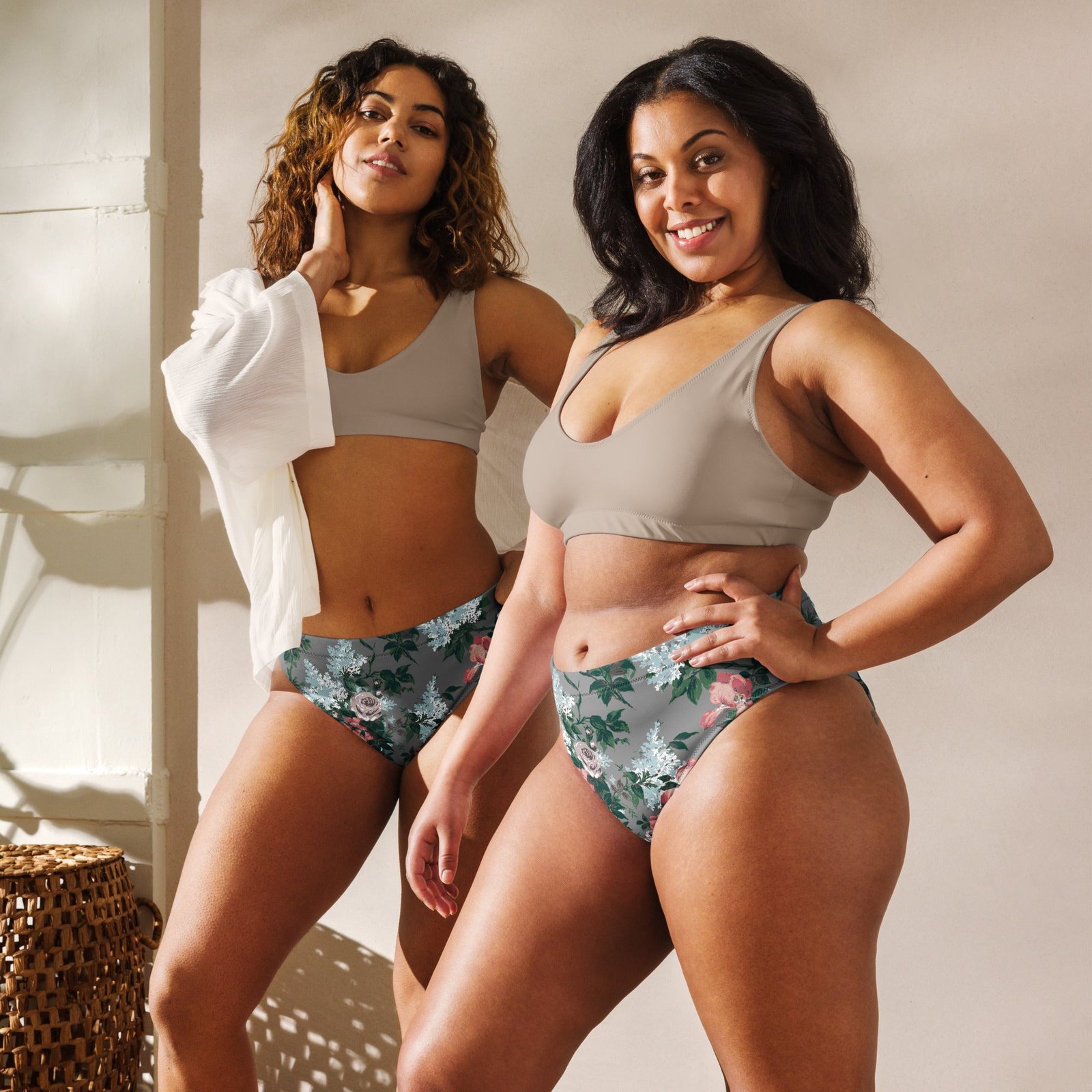 J'Adore Grey Bella Roses Recycled High-Waisted Bikini Bottom | Pinup Couture Relaxed - Image 7