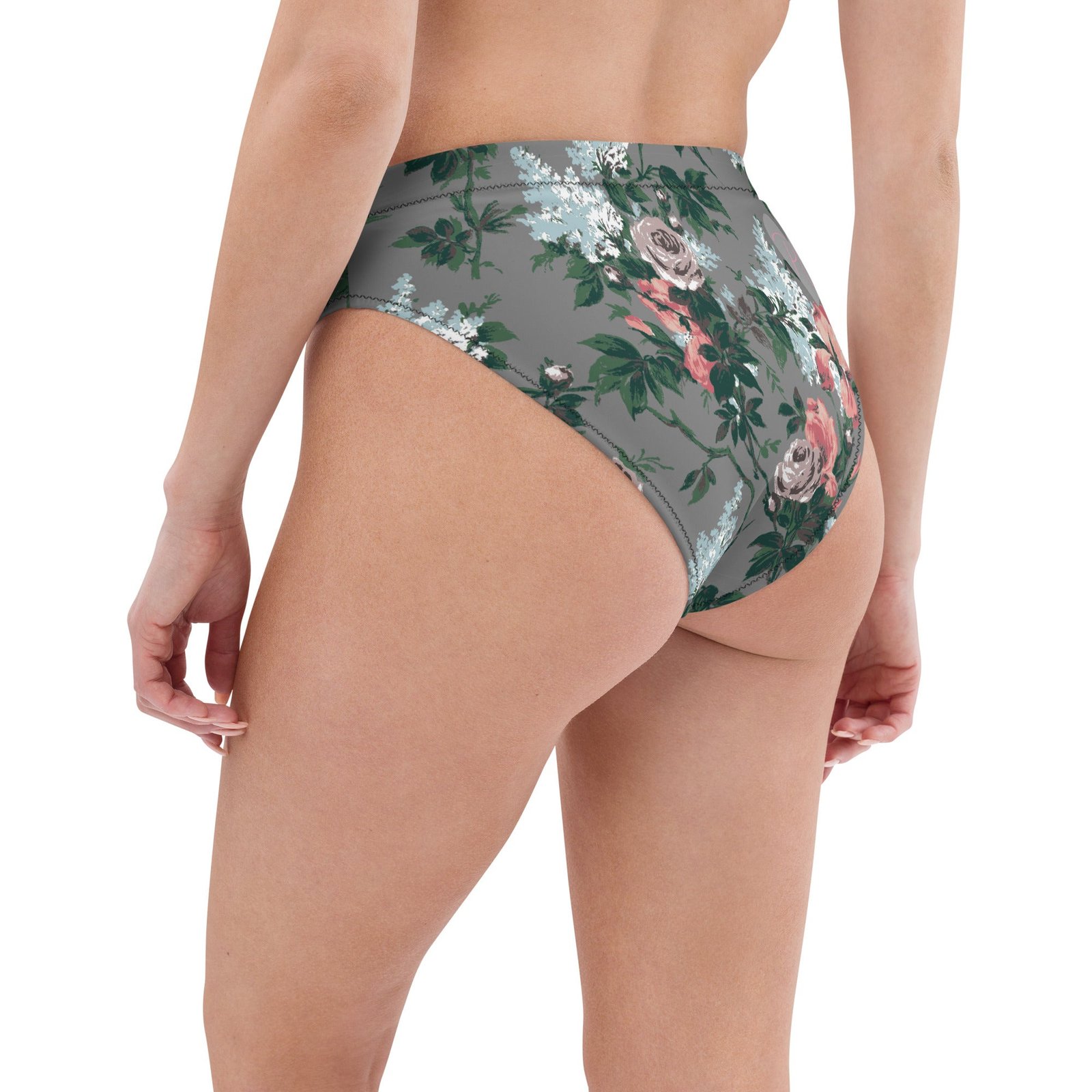 J'Adore Grey Bella Roses Recycled High-Waisted Bikini Bottom | Pinup Couture Relaxed - Image 6