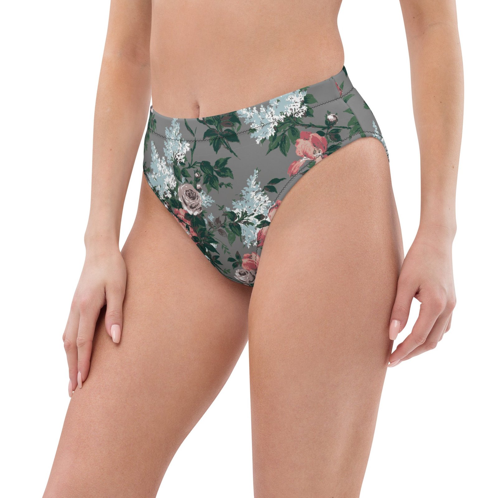 J'Adore Grey Bella Roses Recycled High-Waisted Bikini Bottom | Pinup Couture Relaxed - Image 4