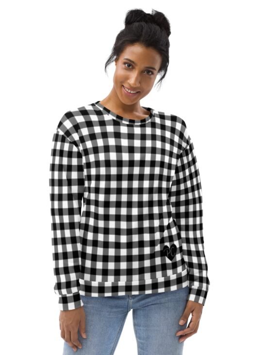 Badass Black Gingham Long-Sleeved Crewneck Sweatshirt | Pinup Couture Relaxed