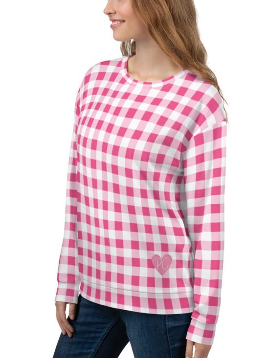 Everything Nice Pink Gingham Long-Sleeved Crewneck Sweatshirt | Pinup Couture Relaxed