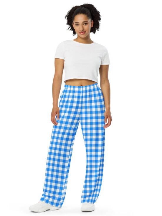 Hattie Beyond Blue Gingham Wide-Leg Lounge Pants | Pinup Couture Relaxed
