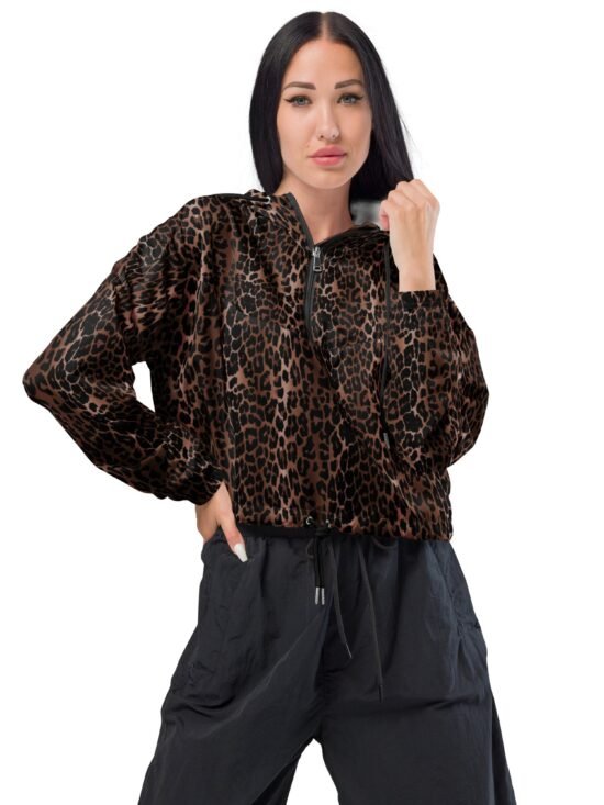 OG Leopard Women's Cropped Windbreaker Jacket | Pinup Couture Relaxed
