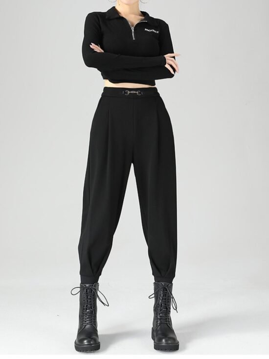 Rebel Buckle High-Waisted Tapered Jogger | Glamour Grove
