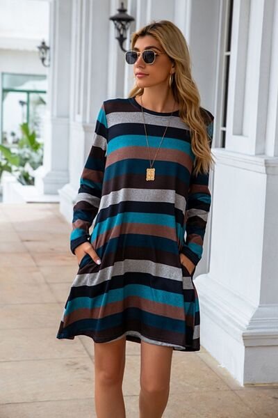 Clarissa Striped Round Neck Long Sleeve Dress | 4 Colors - Image 6