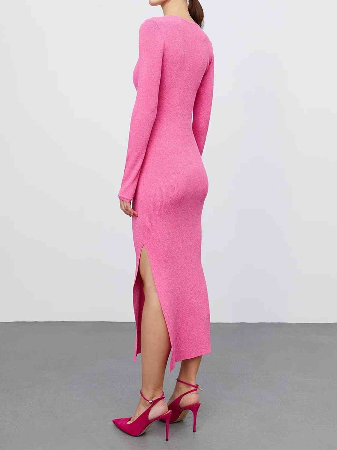 Autoamerican 80's Round Neck Side Slit Sweater Dress - Image 4