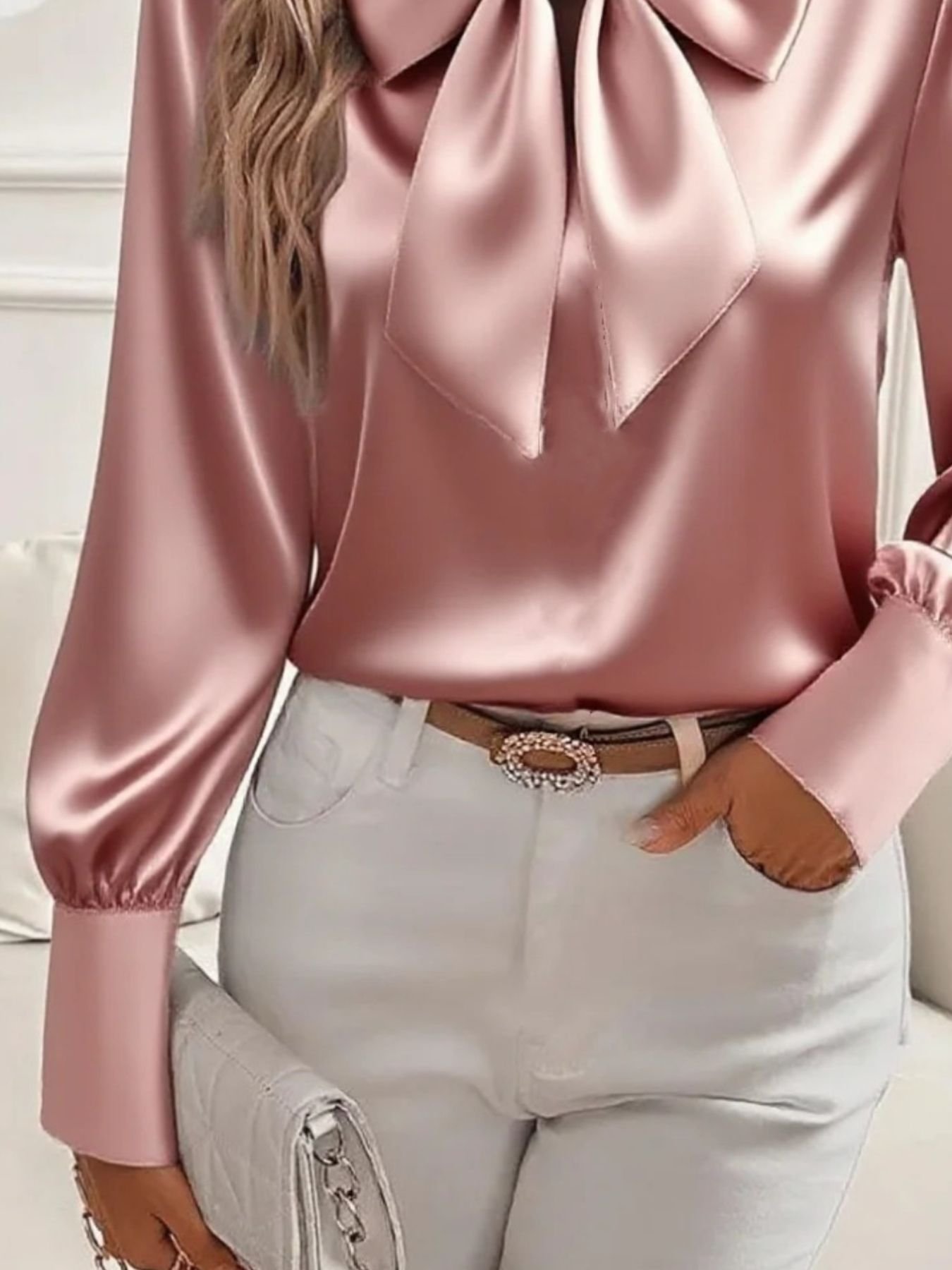 Power Play Satin Bow Blouse | 3 Colors | Poundton - Image 7