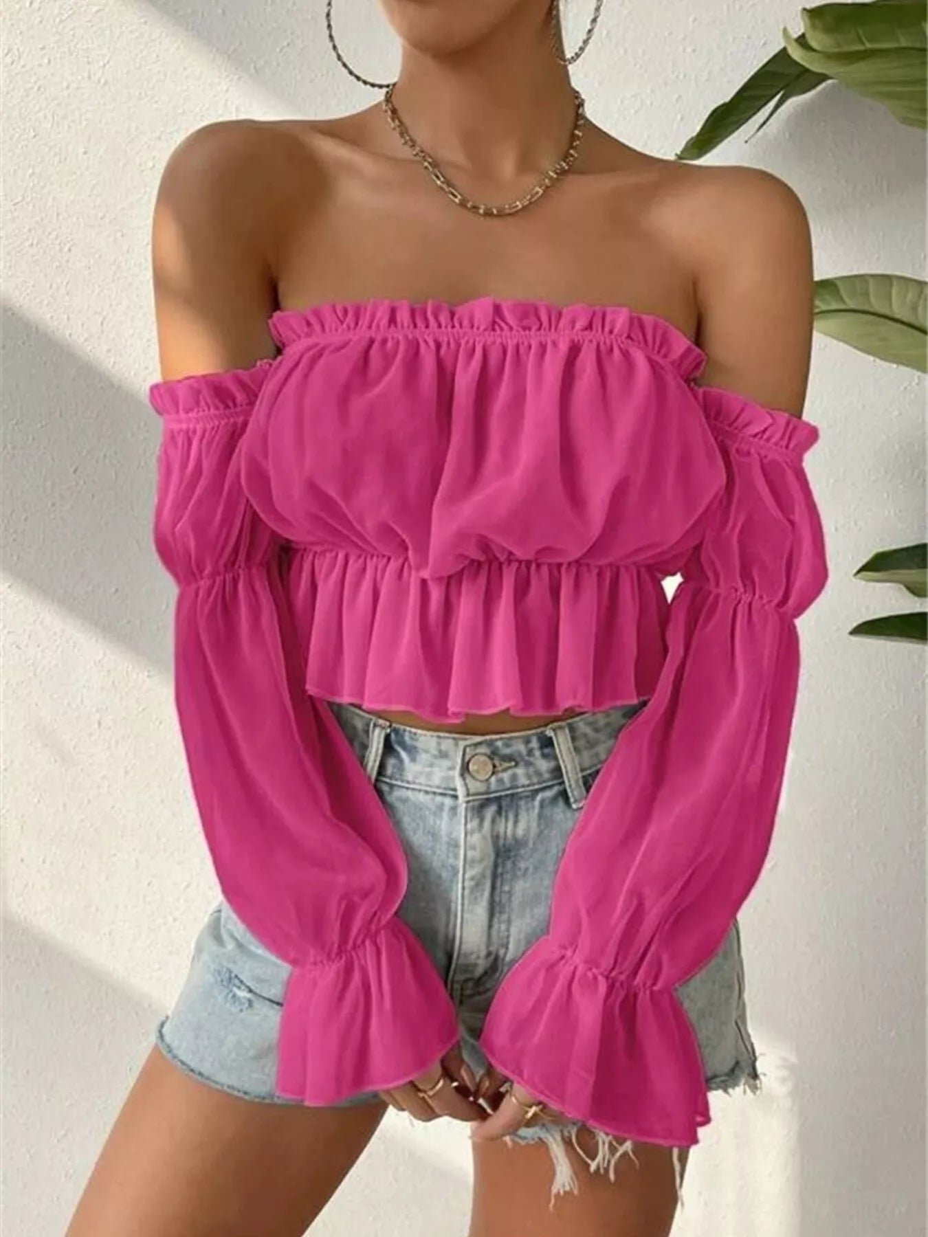 Victoria Sheer Ruffle Cropped Blouse | 3 Colors | Poundton - Image 12