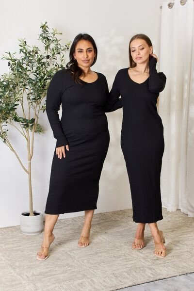 Stefany Ribbed Long Sleeve Slit Dress - Image 12