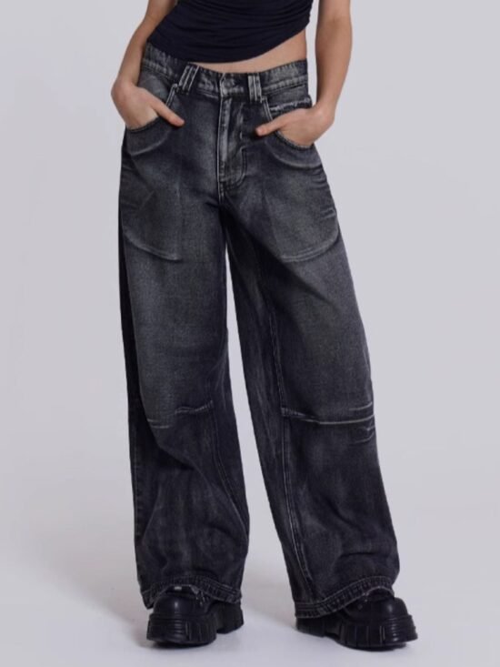 Vintage Wash Wide Leg Statement Jeans | 2 Colors | Poundton