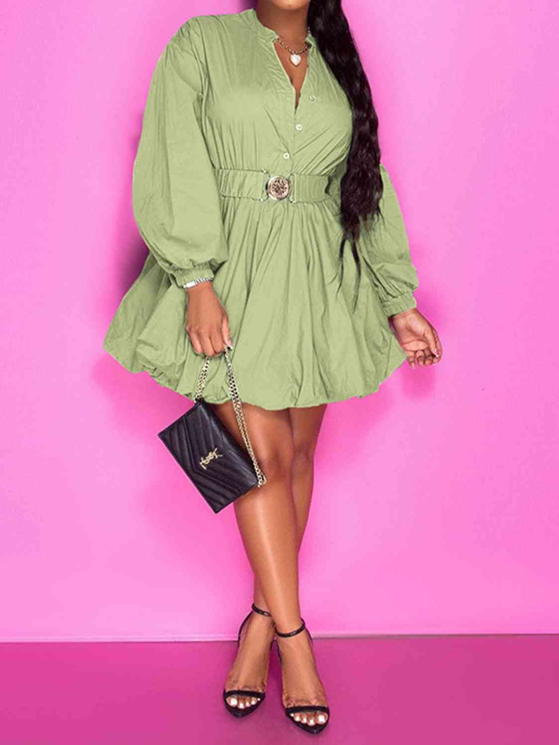 Julia Notched Button Up Balloon Sleeves Dress | 8 Colors - Image 8