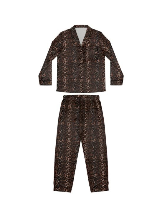 Pajama Game in OG Leopard Satin 2 Piece Button Up PJ Set | Pinup Couture Relaxed