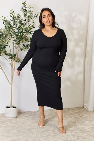 Stefany Ribbed Long Sleeve Slit Dress - Image 6
