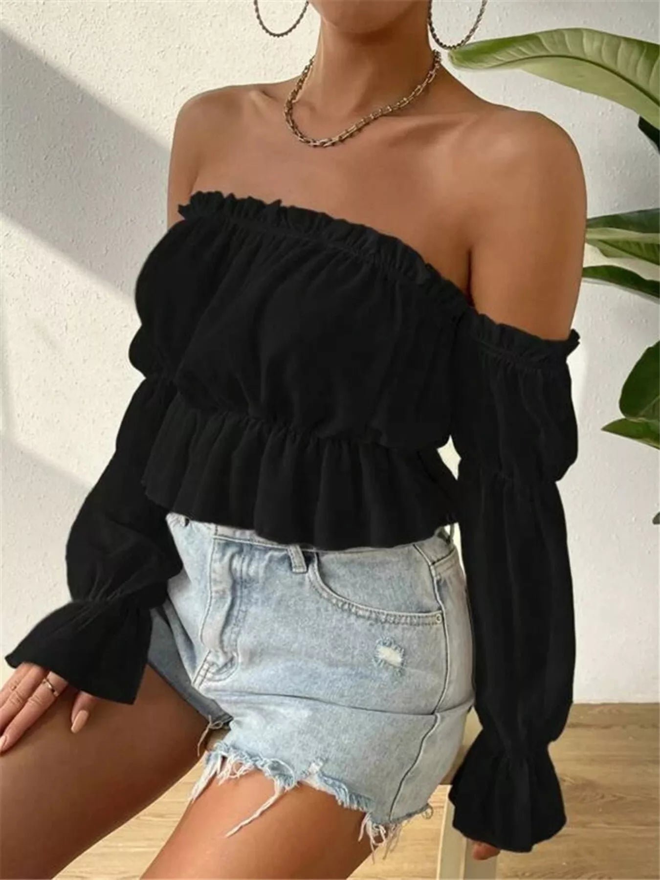 Victoria Sheer Ruffle Cropped Blouse | 3 Colors | Poundton - Image 13