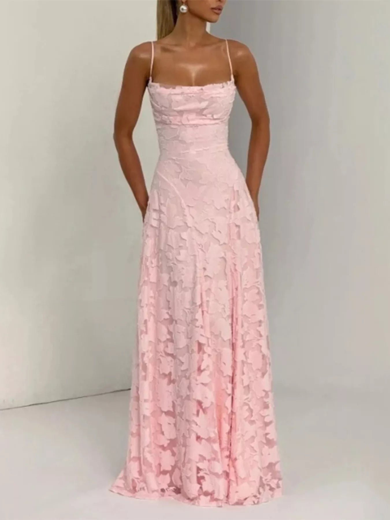 Floral Lace Spaghetti Strap Evening Maxi Dress | 3 Colors | Poundton - Image 2