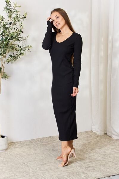 Stefany Ribbed Long Sleeve Slit Dress - Image 9
