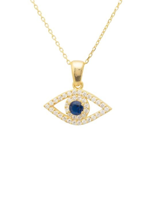 Evil Eye Elliptical Necklace Blue Gold | Latelita