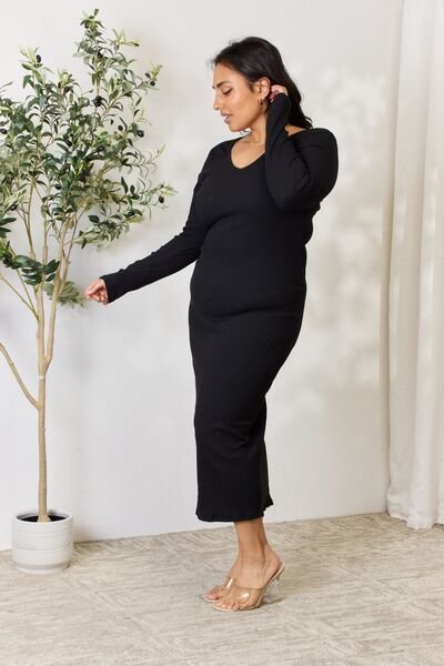 Stefany Ribbed Long Sleeve Slit Dress - Image 5