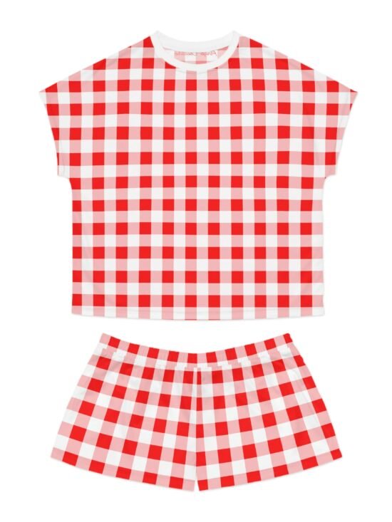 TGIF Sleepover PJs in Ruby Red Gingham Tee & Pajama Shorts-Set | Pinup Couture Relaxed