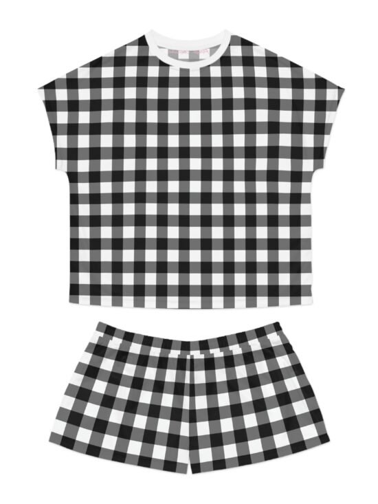 TGIF Sleepover PJs in Badass Black Gingham Tee & Pajama Shorts-Set | Pinup Couture Relaxed