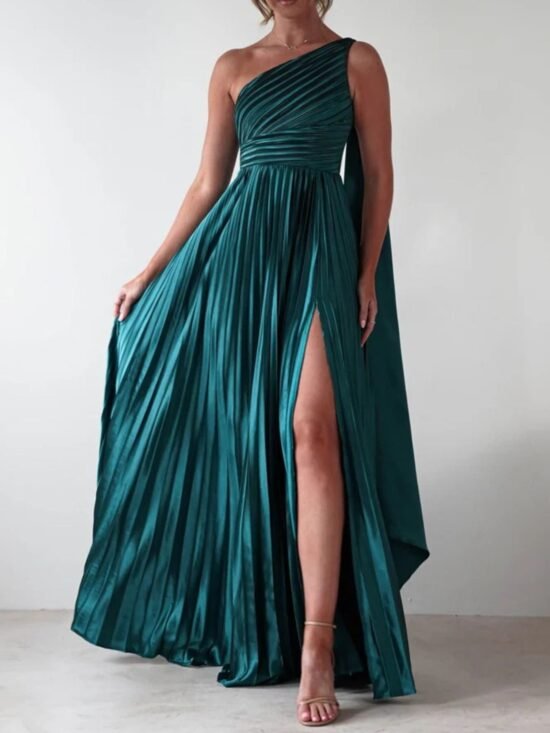 Valentina One-Shoulder Pleated Maxi Dress | 3 Colors | Poundton