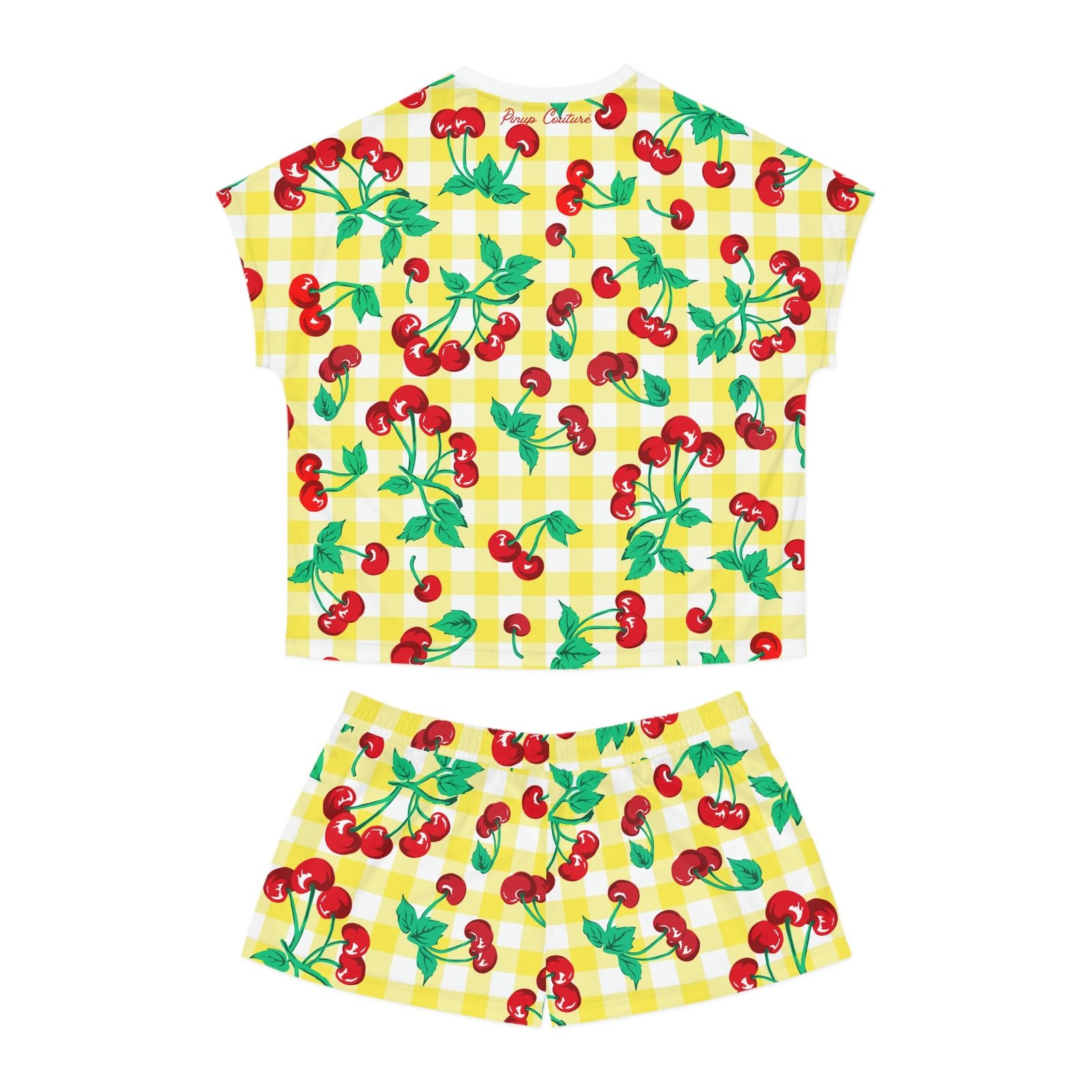TGIF Sleepover PJs in Cherry Girl Yellow & White Gingham Tee & Pajama Shorts-Set | Pinup Couture Relaxed - Image 2