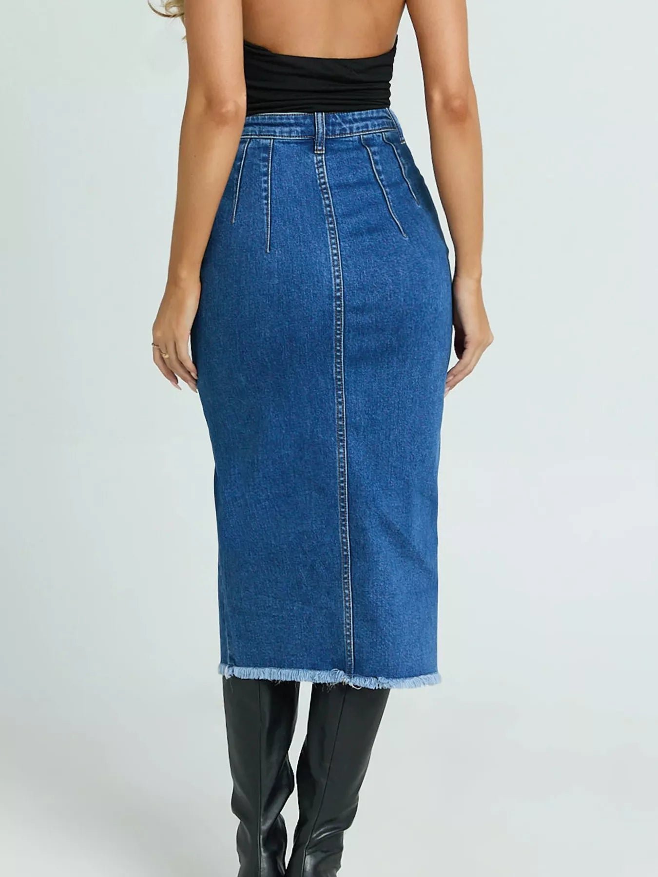 High-Waisted Slit Denim Skirt | Poundton - Image 5