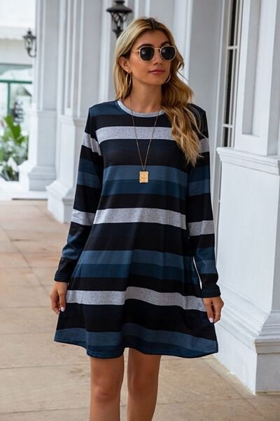 Clarissa Striped Round Neck Long Sleeve Dress | 4 Colors - Image 12