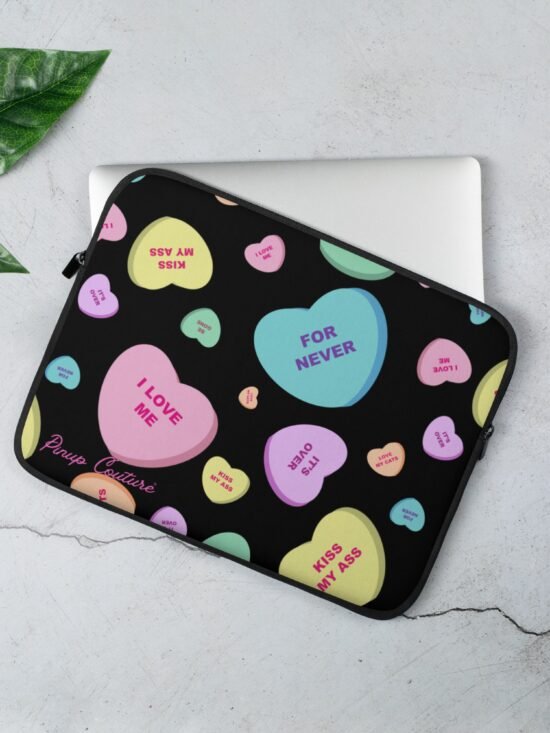 Lindy Bitter Candy Hearts Laptop Sleeve in Black | Pinup Couture Relaxed