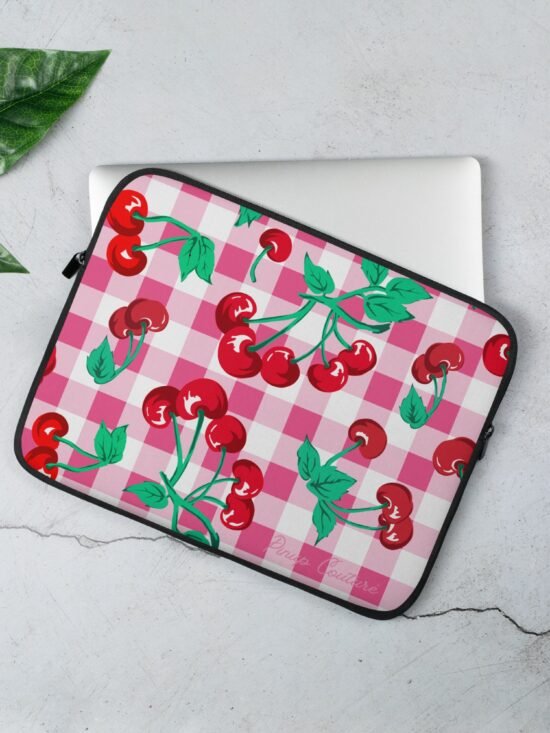 Lindy Cherry Girl Pink Gingham Laptop Sleeve | Pinup Couture Relaxed