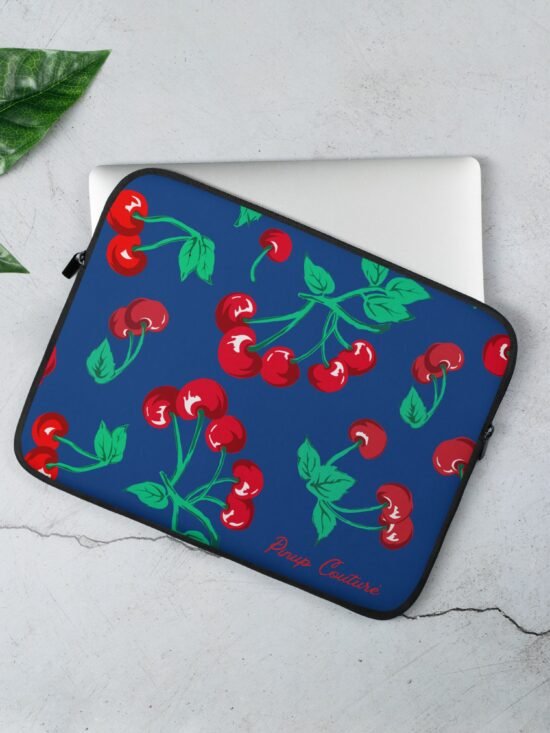 Lindy Cherry Girl Dark Blue Laptop Computer Sleeve Case | Pinup Couture Relaxed