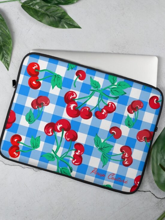 Lindy Cherry Girl Blue Gingham Laptop Sleeve | Pinup Couture Relaxed