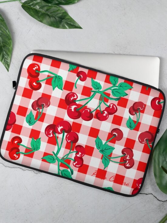 Lindy Red Gingham Vintage Cherry Print Laptop Sleeve | 2 Sizes | Pinup Couture Relaxed
