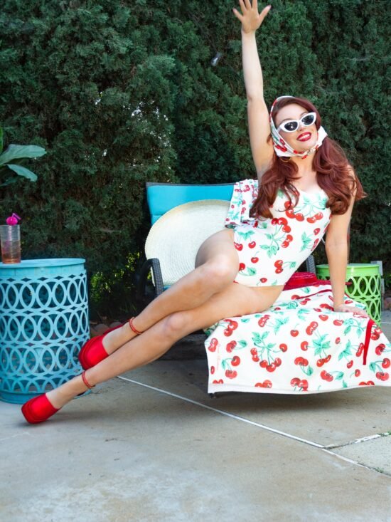 Rory Antique Ivory Cherry Girl One-Piece Swimsuit | Pinup Couture Swim