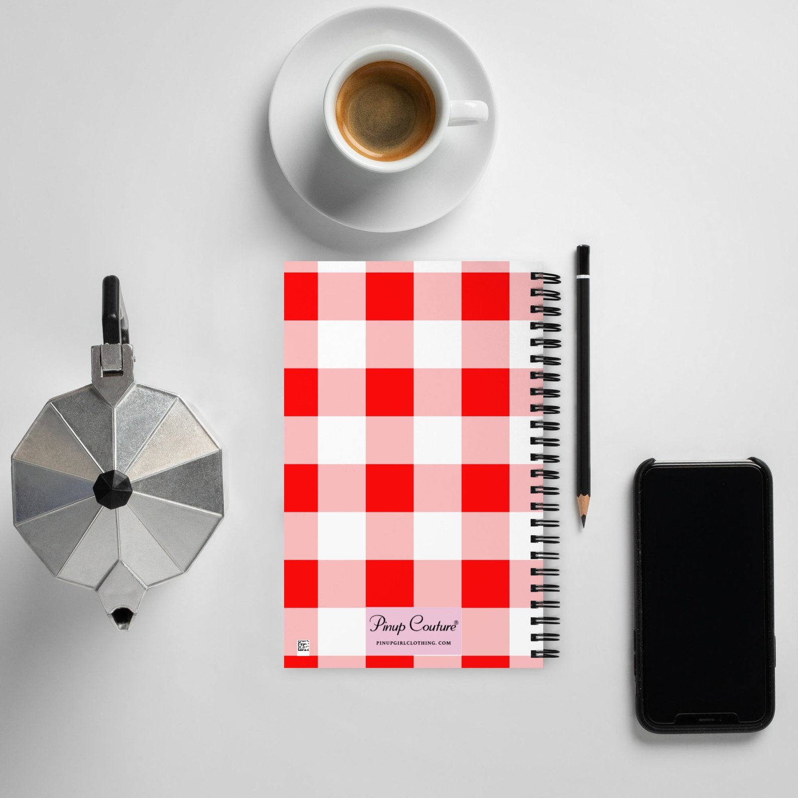 Write Your Story Red Gingham Print 8" x 5" Spiral Notebook | Pinup Couture - Image 2