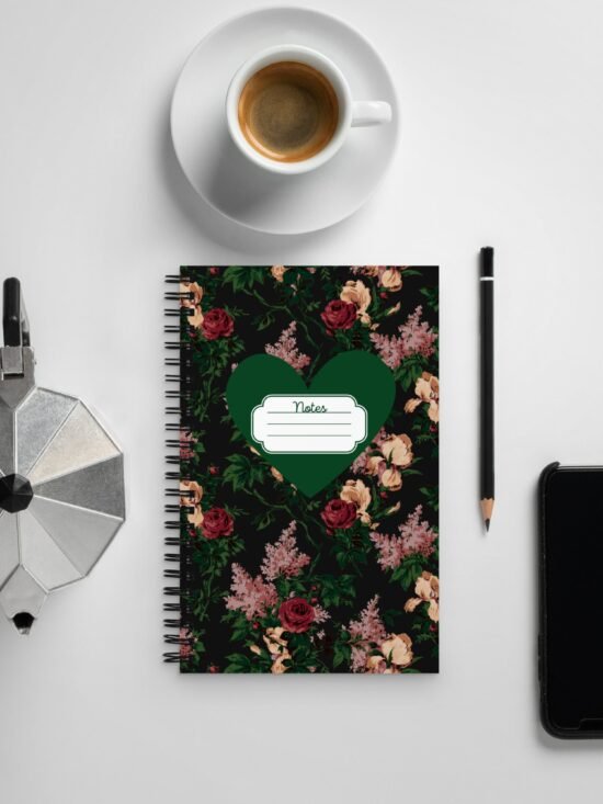 Wondering Rose Dark Bella Roses Print 8"x5" Spiral Notebook | Pinup Couture Relaxed