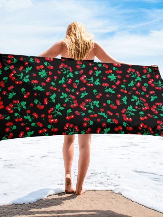 Arden Black Coffee Cherry Girl Beach & Bath Towel | Pinup Couture Home