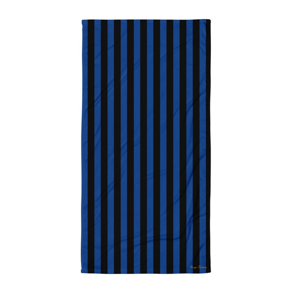 Arden Nevermore Blue & Black Stripe Beach & Bath Towel | Pinup Couture Home - Image 3
