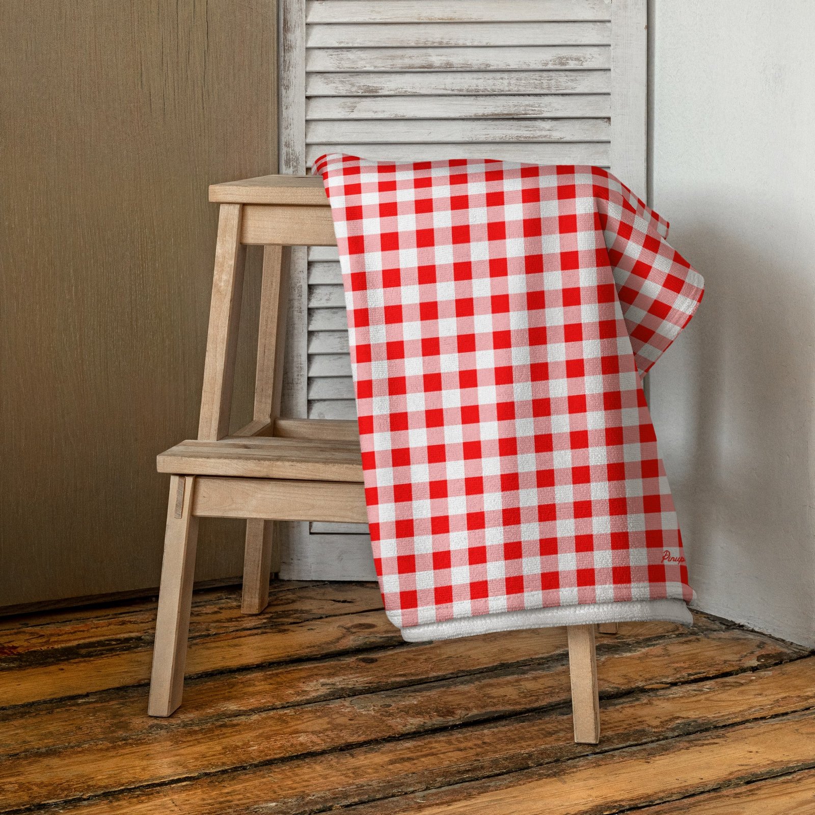 Arden Ruby Red Gingham Beach & Bath Towel | Pinup Couture Home - Image 2