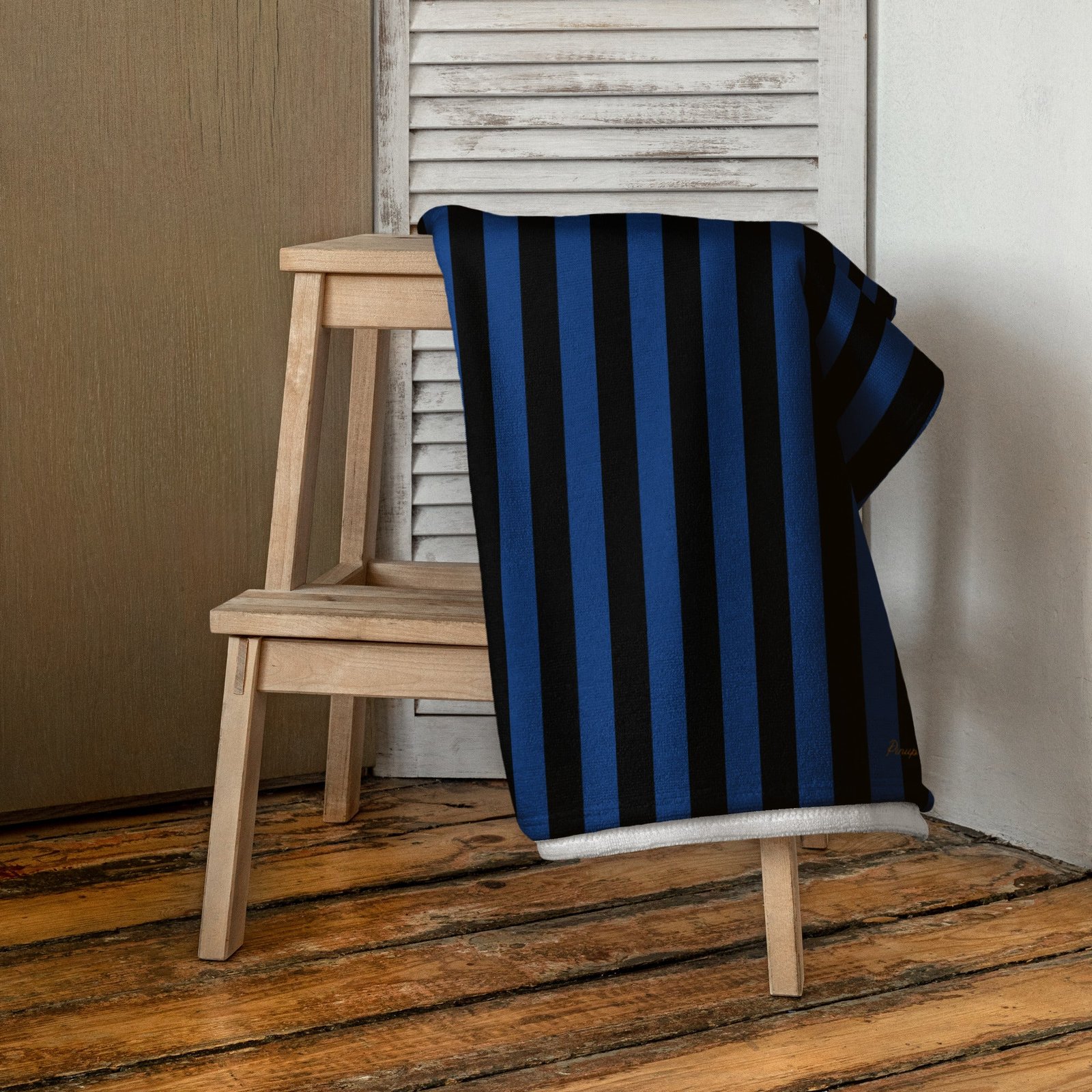 Arden Nevermore Blue & Black Stripe Beach & Bath Towel | Pinup Couture Home - Image 4
