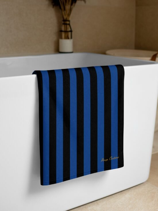 Arden Nevermore Blue & Black Stripe Beach & Bath Towel | Pinup Couture Home