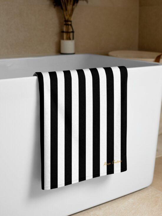 Arden Black & White Mark Stripe Beach & Bath Towel | Pinup Couture Home
