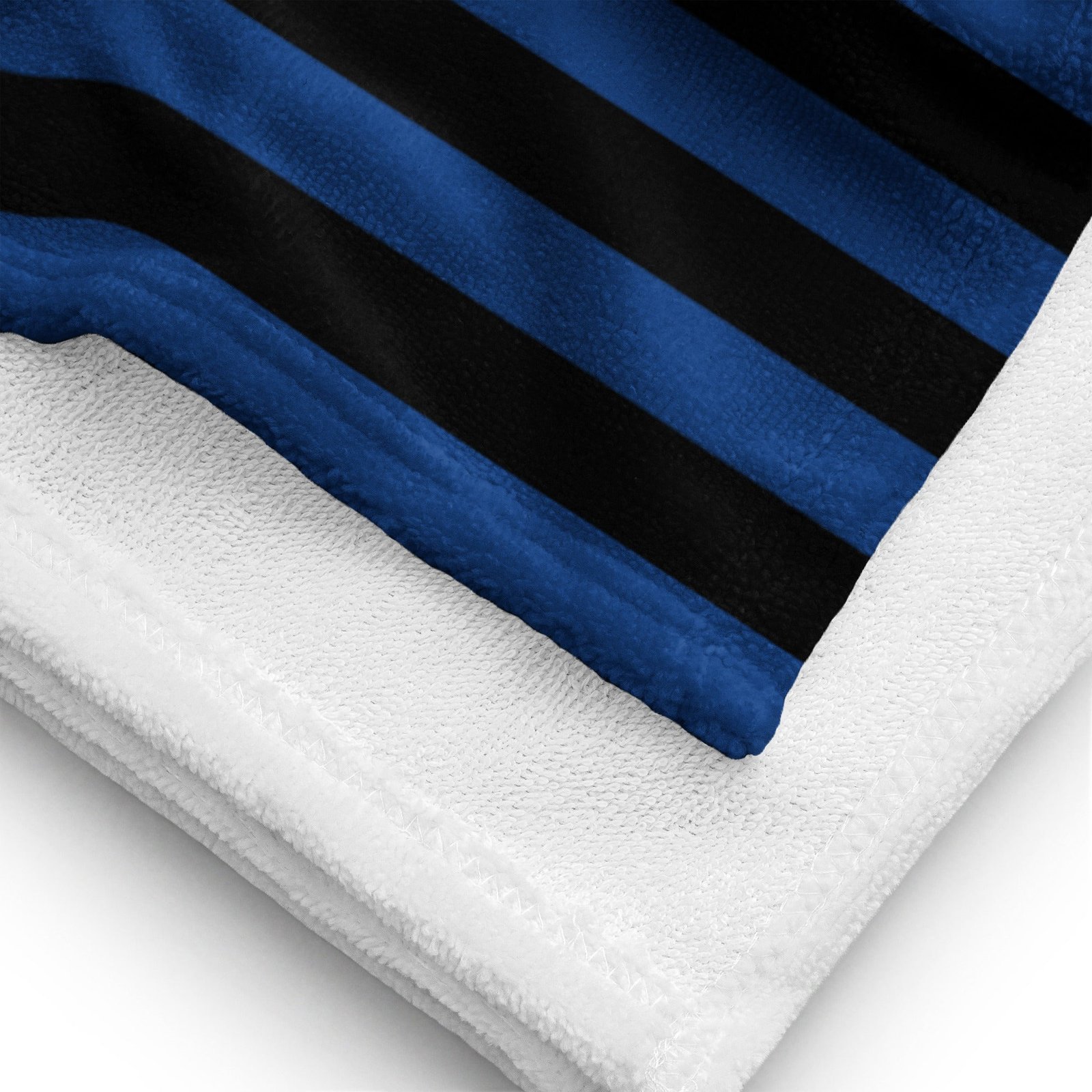 Arden Nevermore Blue & Black Stripe Beach & Bath Towel | Pinup Couture Home - Image 5