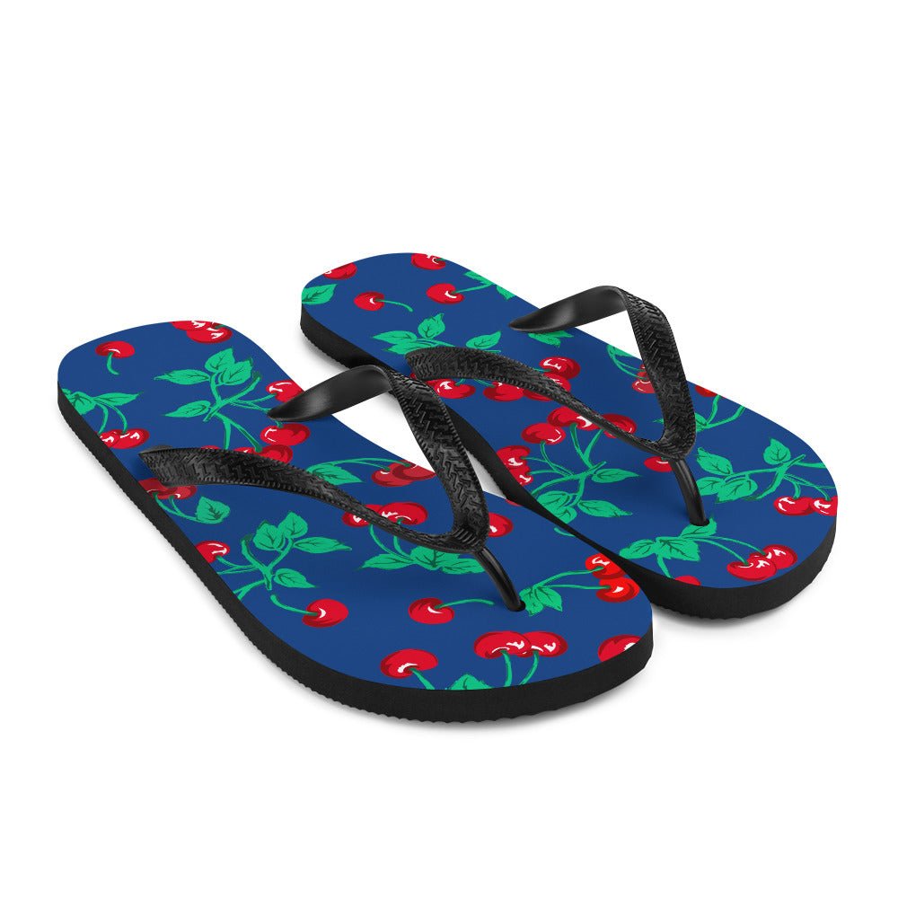 Amie Thong Flip-Flop Beach Sandals in Dark Blue Cherry Girl | Pinup Couture Relaxed - Image 4
