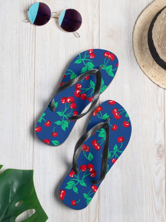 Amie Thong Flip-Flop Beach Sandals in Dark Blue Cherry Girl | Pinup Couture Relaxed
