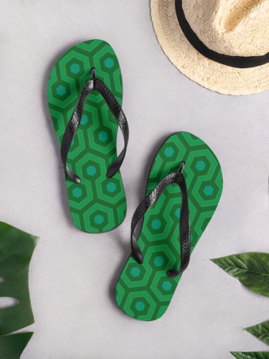 Amie Thong Flip-Flop Beach Sandals in Green Hotel Hexagon | Pinup Couture Relaxed