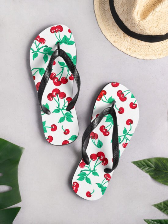 Amie Thong Flip-Flop Beach Sandals in White-Chocolate Cherry Girl | Pinup Couture Relaxed