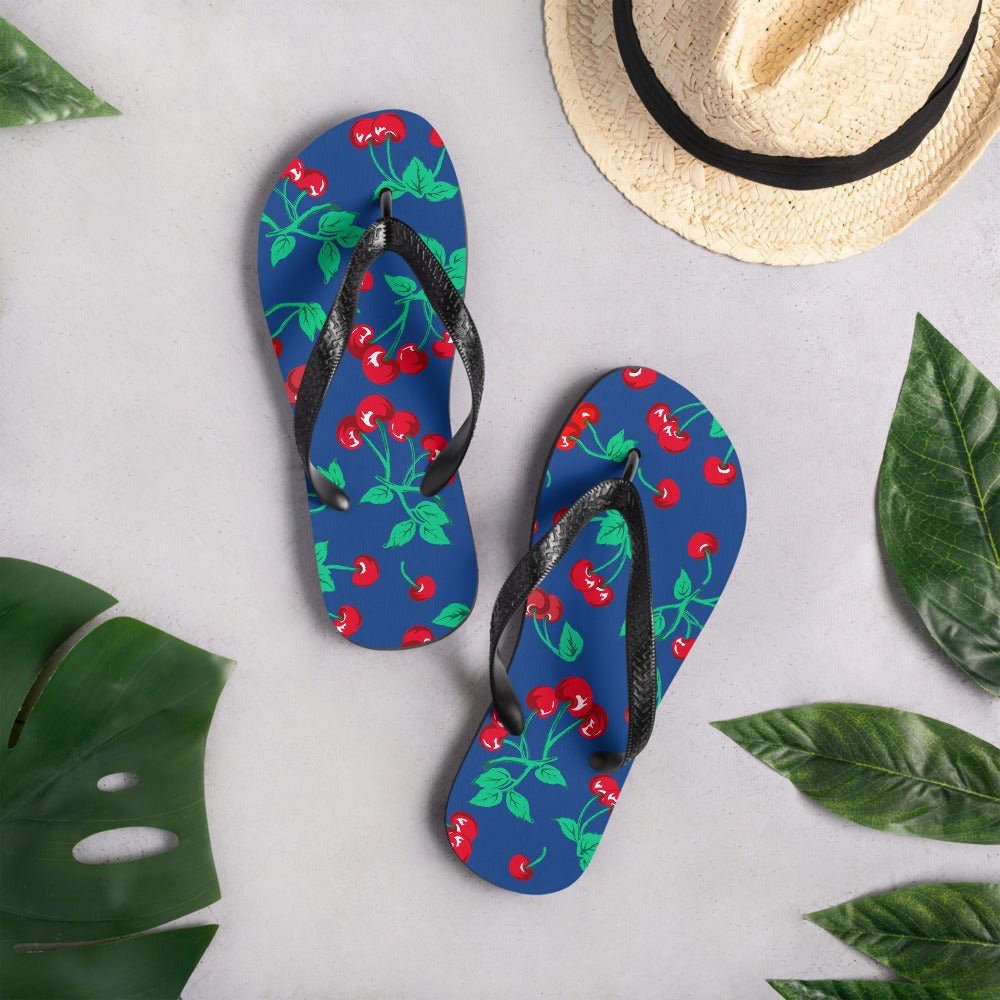 Amie Thong Flip-Flop Beach Sandals in Dark Blue Cherry Girl | Pinup Couture Relaxed - Image 6
